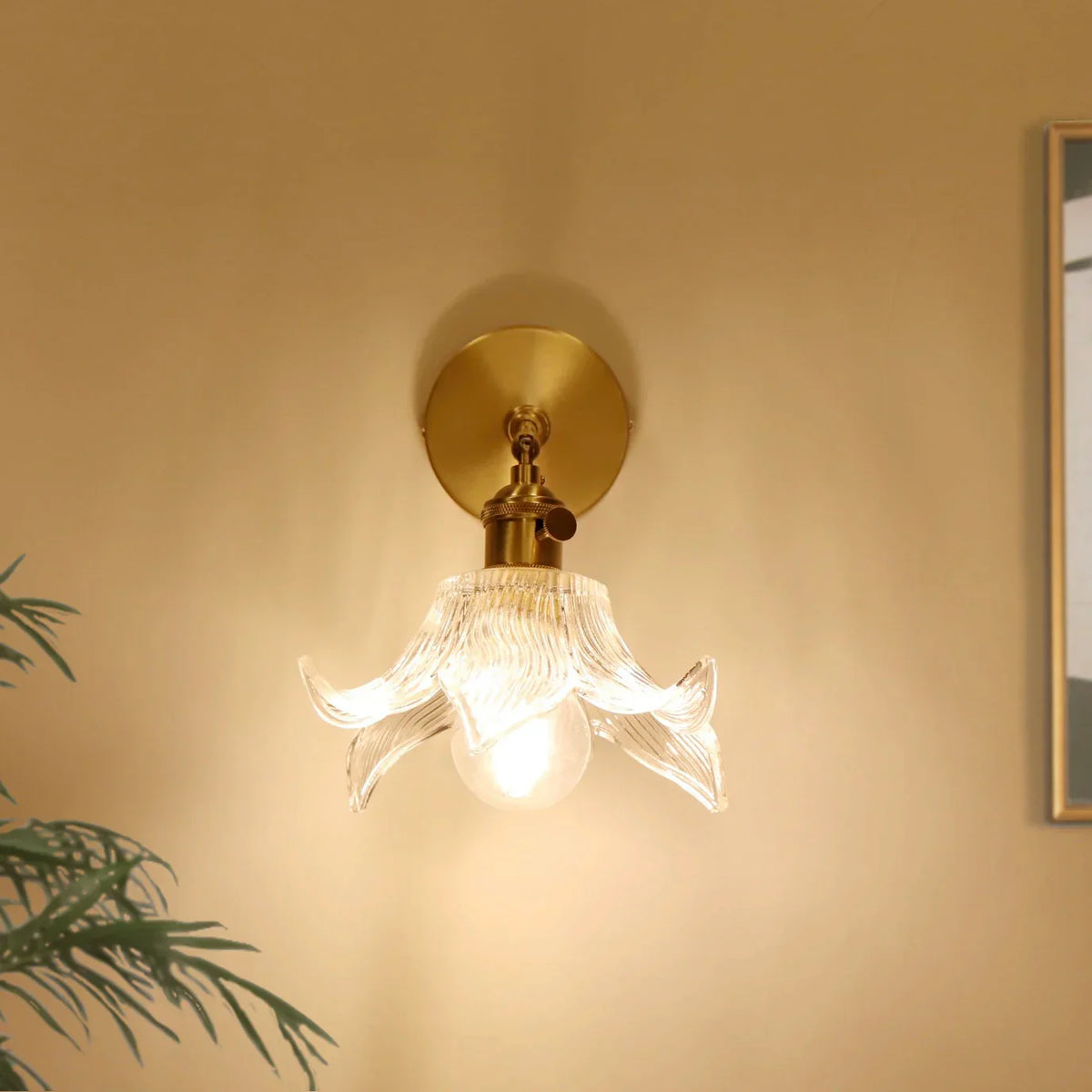 Flower Glass LED Wall Lamp Pull Chain Switch Up Down Rotate Wall Light