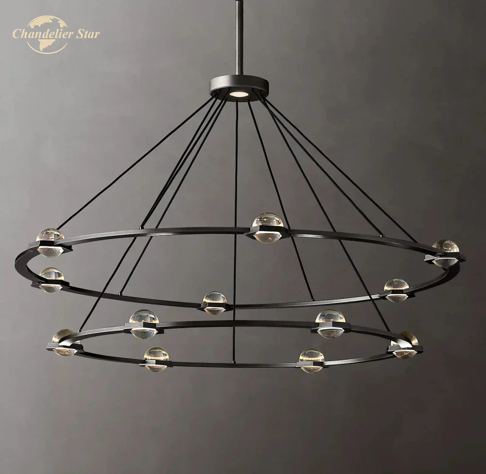 Éclatant Two-Tier Round Crystal Chandelier for Living & Dining Room