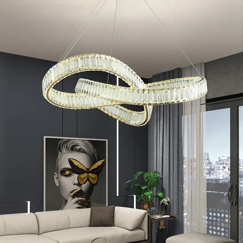 Rotating Crystal Chandelier: Modern Hong Kong-Style Designer Lamp for Living Room