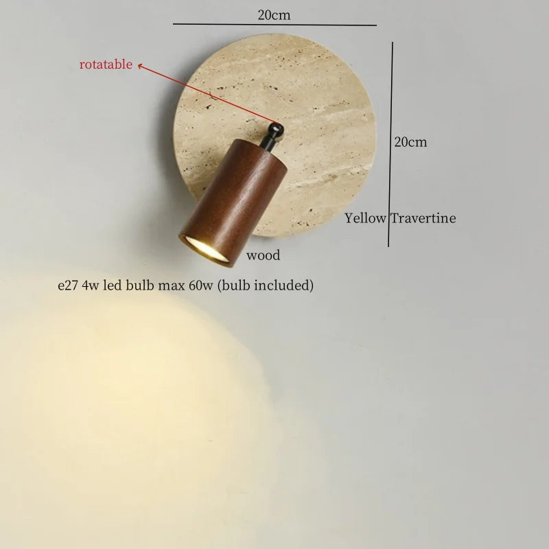 White Glass LED Wall Lamps Pull Chain Yellow Travertine Modern Bathroom Light