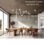Soft Leather Marble Chandelier: Luxury Dimmable Lighting Fixture for Living Room or Cafe.