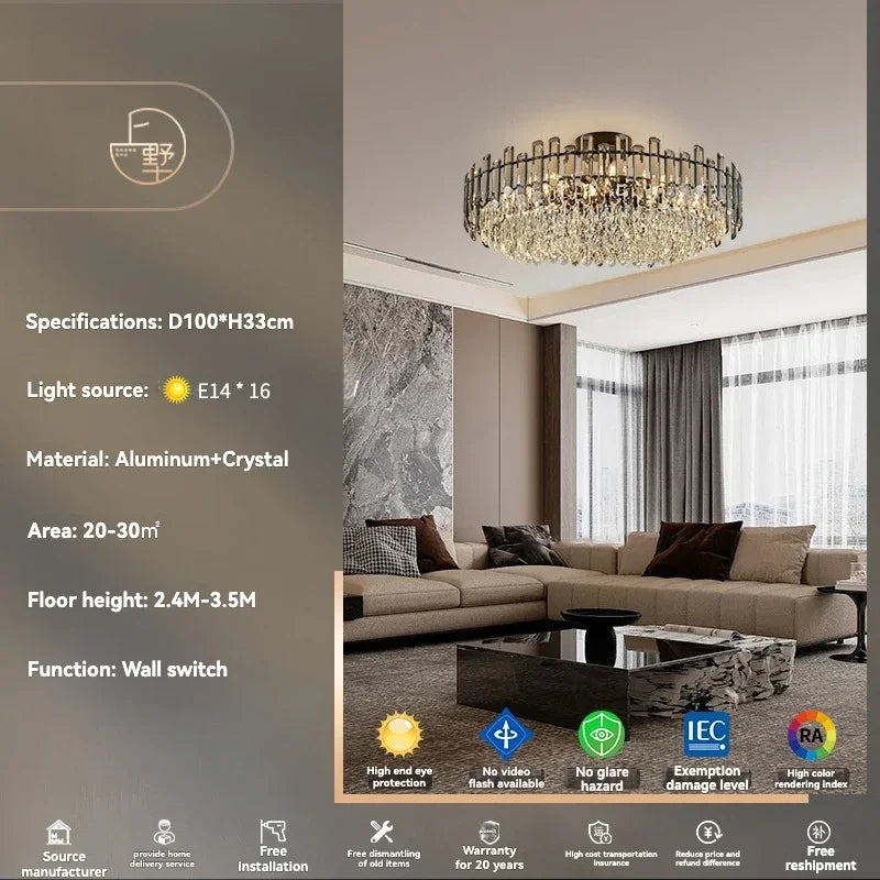 Gold Crystal Ceiling Chandelier: Luxury Modern LED Pendant for Home Décor