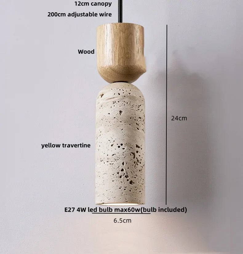 Yellow Travertine Stone LED Pendant Light for Dining Room Restaurant.