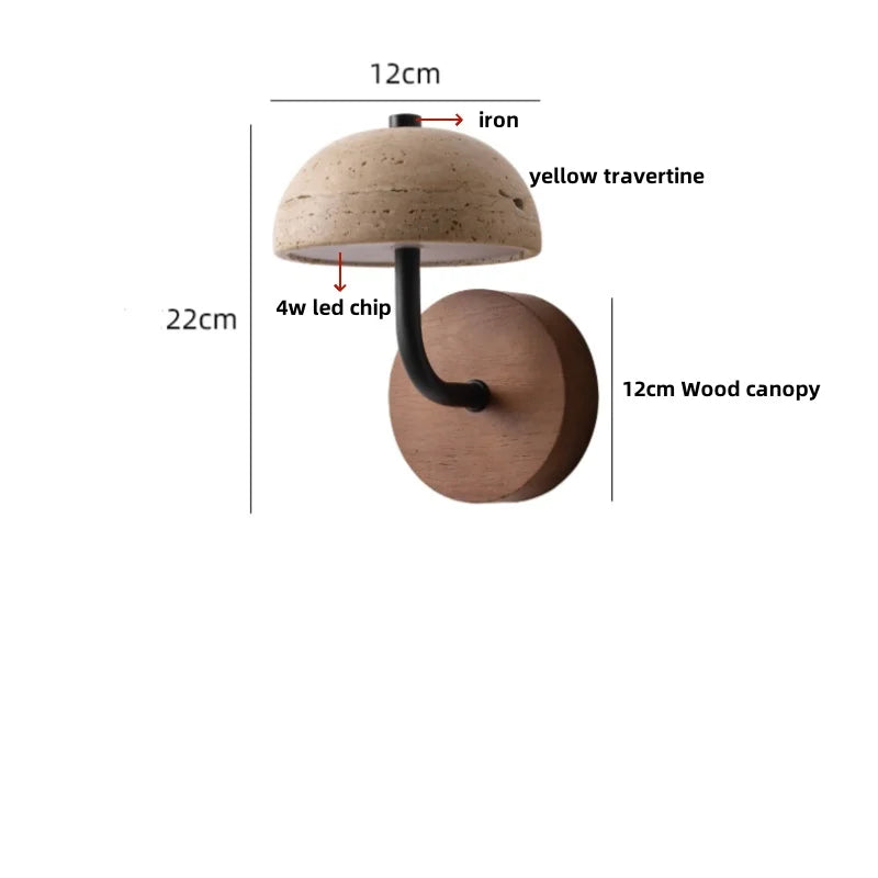 Afralia™ Copper LED Wall Light Study Hallway Bar Modern Yellow Travertine Stone Bedside Lamp