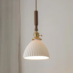 Afralia White Ceramic LED Pendant Light with Walnut Wood Accent - Modern Nordic Design