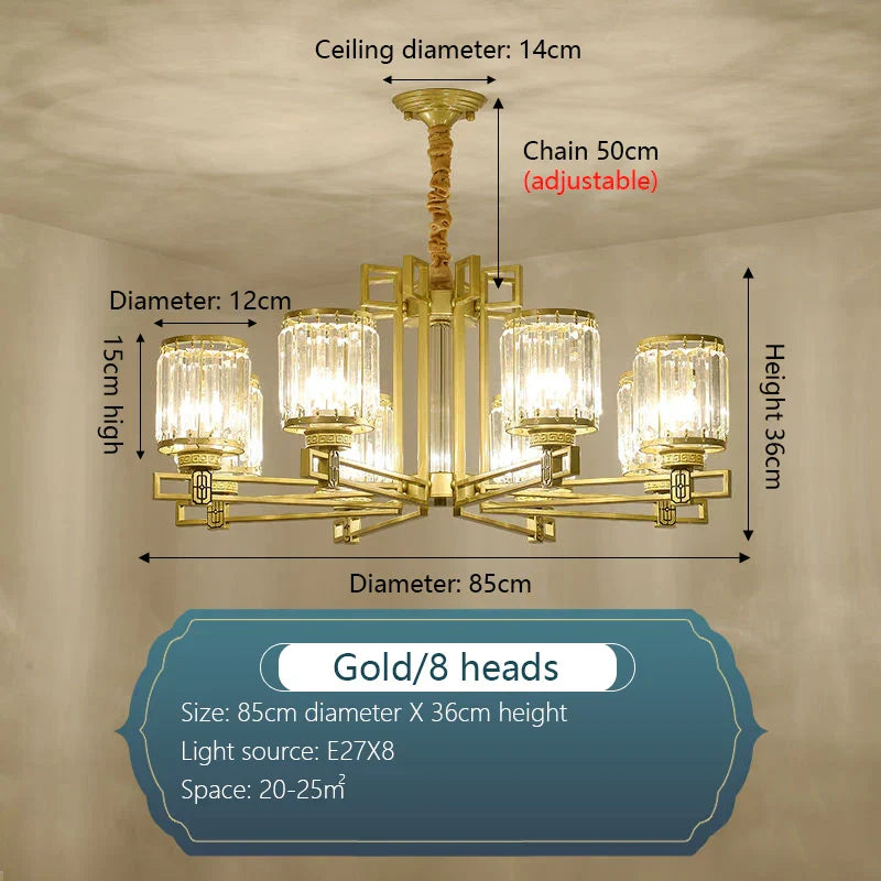Crystal Chandelier: Elegant Chinese Style Lighting for Living Room, Bedroom, and Study