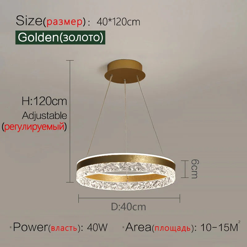 Crystal Ring LED Pendant Light - Modern Home Lighting for Bedroom and Restaurant