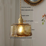 Wood Amber Glass LED Pendant Light Fixture - Nordic Modern Hanging Lamp