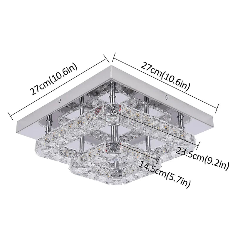 Crystal LED Ceiling Light: Modern Square K9 Chandeliers, Dimmable Stainless Steel Fixture.