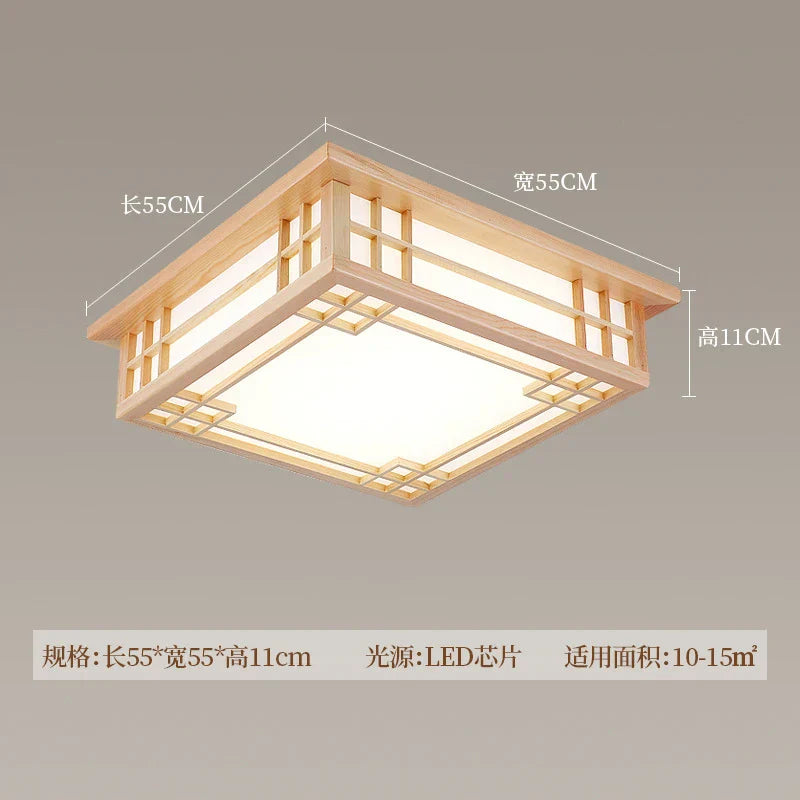 Solid Wood Ceiling Chandelier Light for Home Decor, LED Square Lamp for Living Room