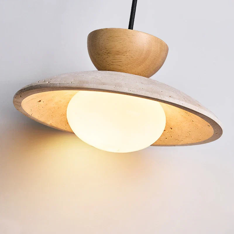 Afralia™ LED Hanging Pendant Light Mid-Century Modern Yellow Travertine Wood Living Room