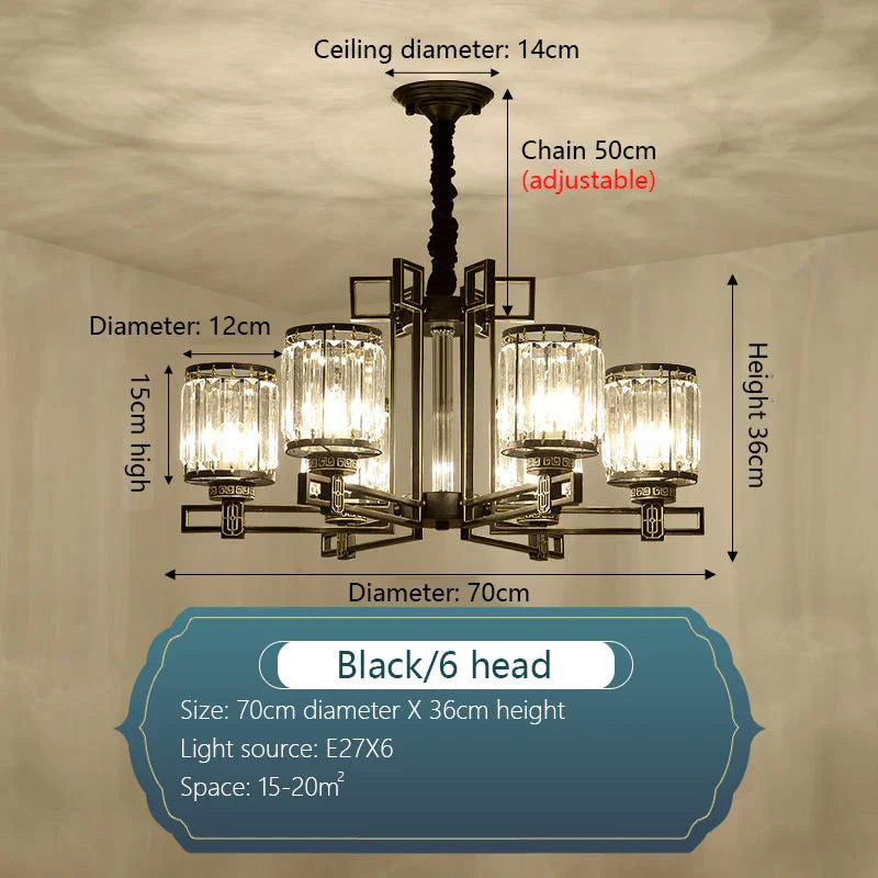 Crystal Chandelier: Elegant Chinese Style Lighting for Living Room, Bedroom, and Study