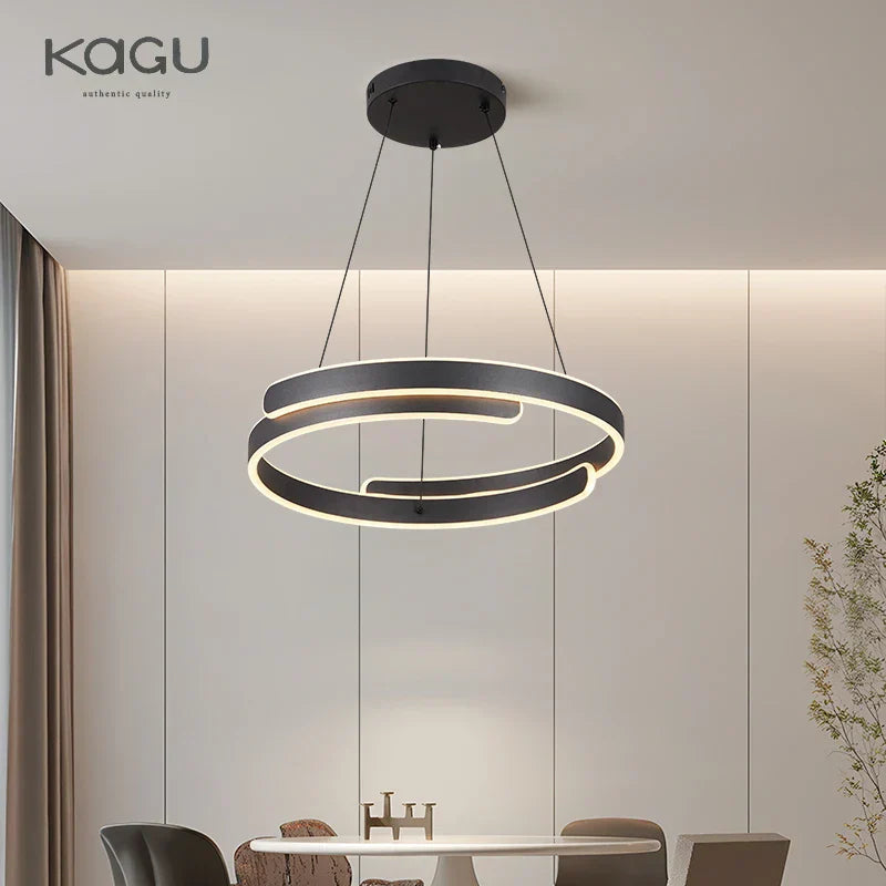 Black White LED Ring Chandelier Pendant Lights for Home Indoor Decor