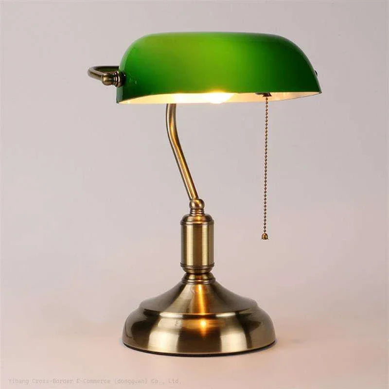 Glass Lampshade Bank Desk Table Lamps White Green LED Light E27