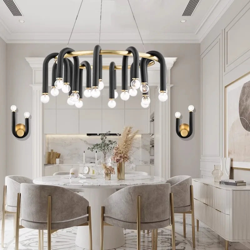 Black Aluminum Tube Dimmable LED Chandelier with U-Shaped Design