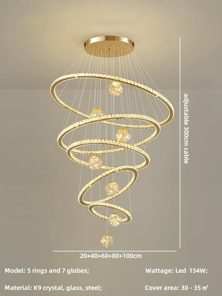 Crystal LED Chandelier: Modern Living Room Pendant Lights, Glass Globe Hanging Lamp