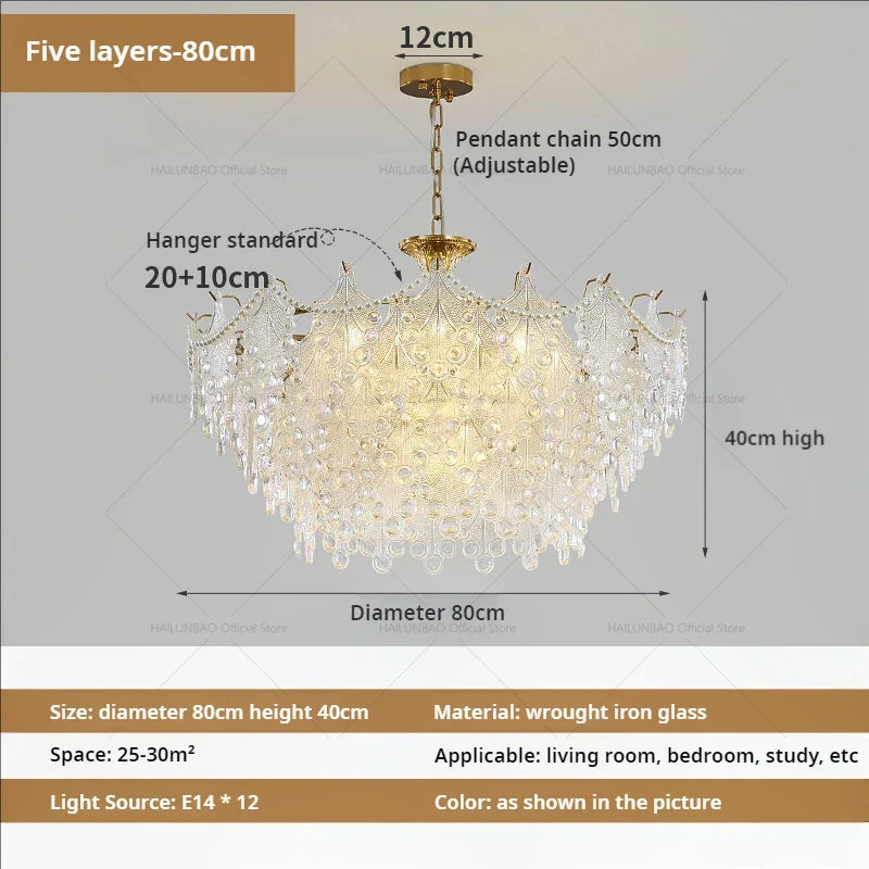 Luxury Cream Wind Crystal Chandelier: High-End Living Room, Dining Room, Bedroom Light