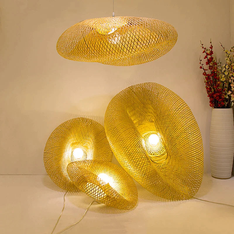 Bamboo Weave LED Pendant Light Chandelier - Vintage Handmade Rattan Hanging Lamp