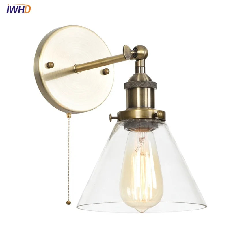 Loft LED Wall Lamp Vintage Pull Chain Switch Iron Bathroom Light