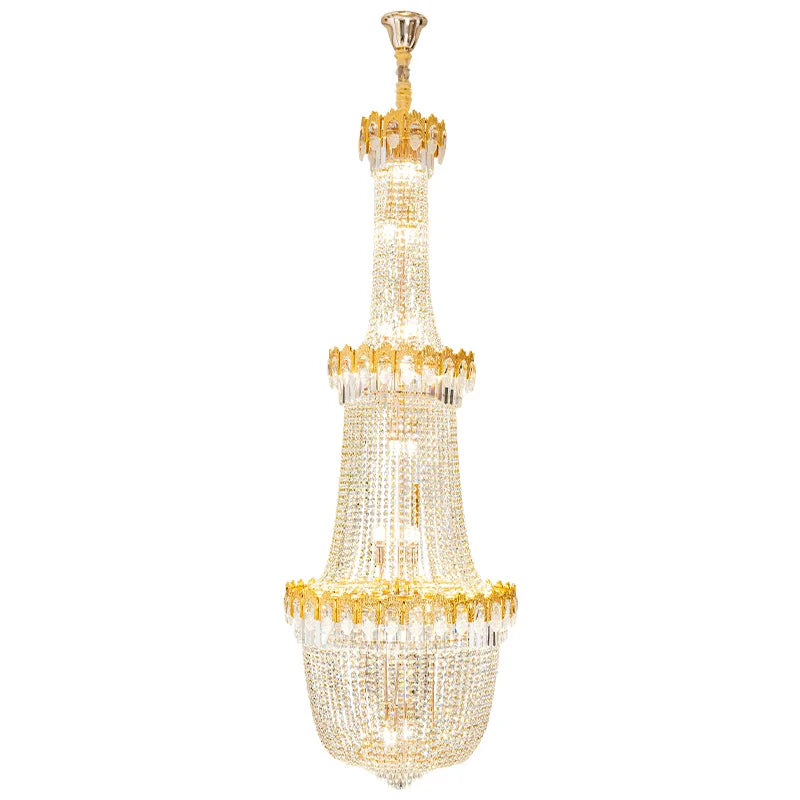 Crystal Chandelier: Luxury Duplex Hotel Living Room Stairwell Design