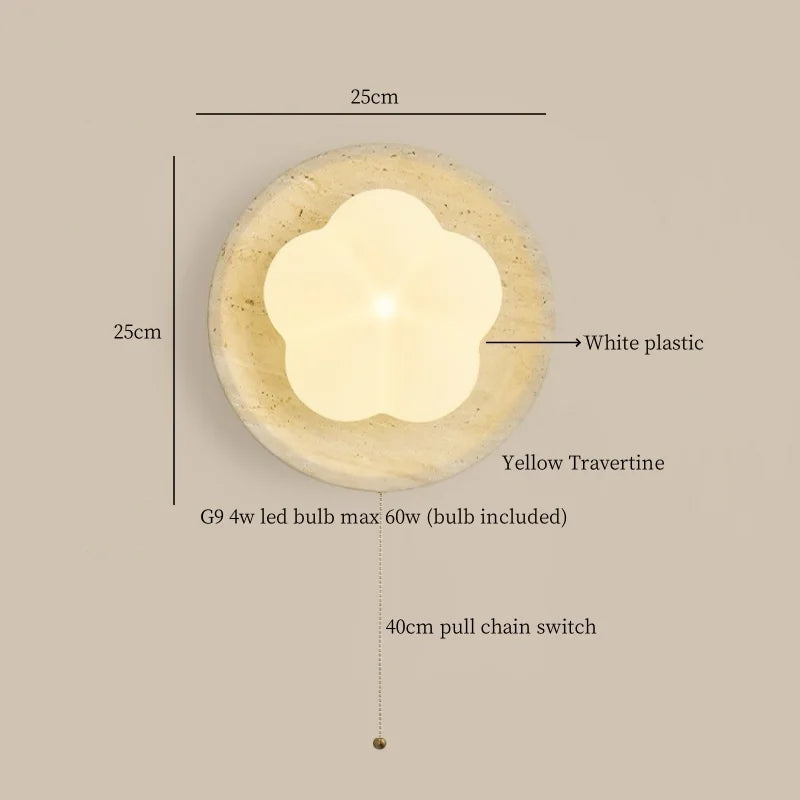 Afralia™ Modern Cotton LED Wall Lamp Pull Chain Switch Yellow Travertine Nordic Bedroom Living Room