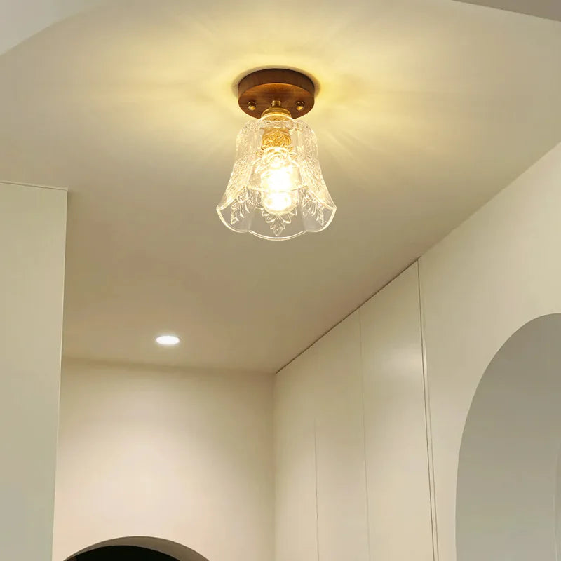 Glass LED Ceiling Lamp Copper Walnut Modern Living Room Lighting Fixtures