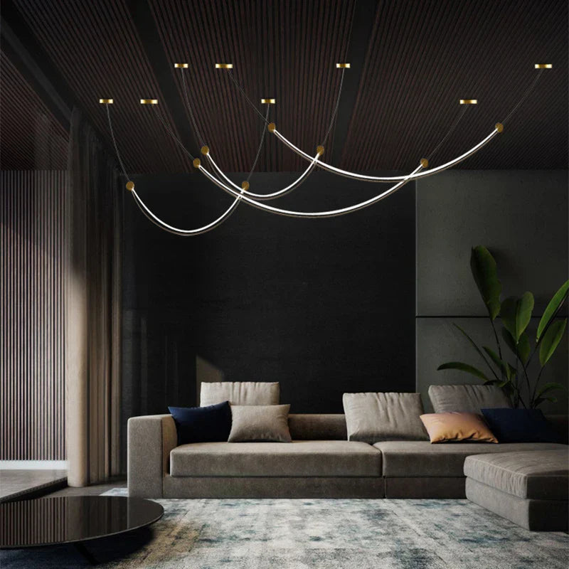 Long Curve Ceiling Chandelier for Modern Living Room and Villa Decor