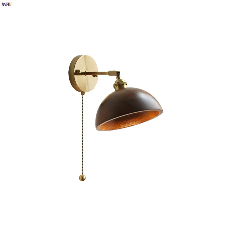 LED Walnut Wood Wall Sconce with Pull Chain Switch