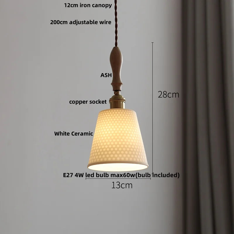 Wood Ash LED Pendant Light - Adjustable Nordic Modern Hanging Lamp