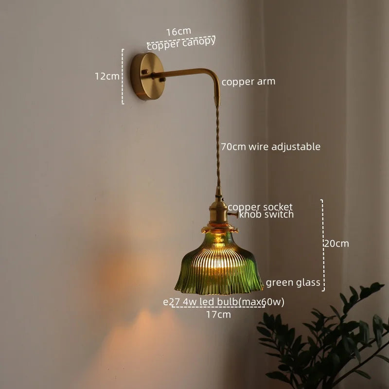 LED Wall Lamp Glass Copper Arandelas Para Parede Retro Style for Living Room