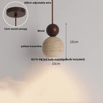 Yellow Travertine Wood Canopy Pendant Lights - Japanese Style Adjustable Globe LED Hang Lamp