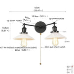 Industrial LED Wall Light Fixture with Pull Chain Switch, 2 Heads Bedside Lamp