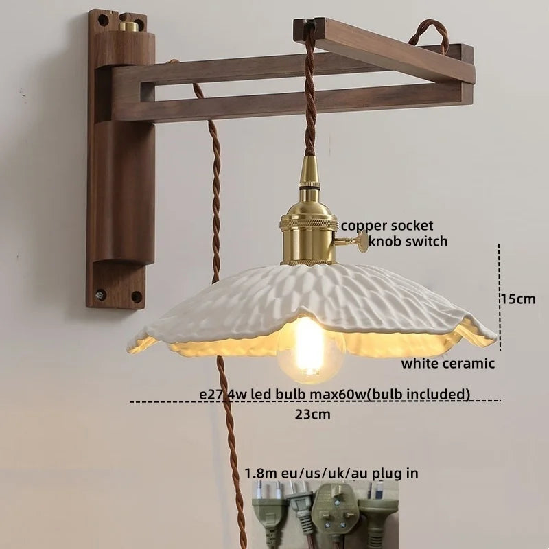 Wood Copper LED Wall Lamps Modern Bathroom Mirror Light Fixtures