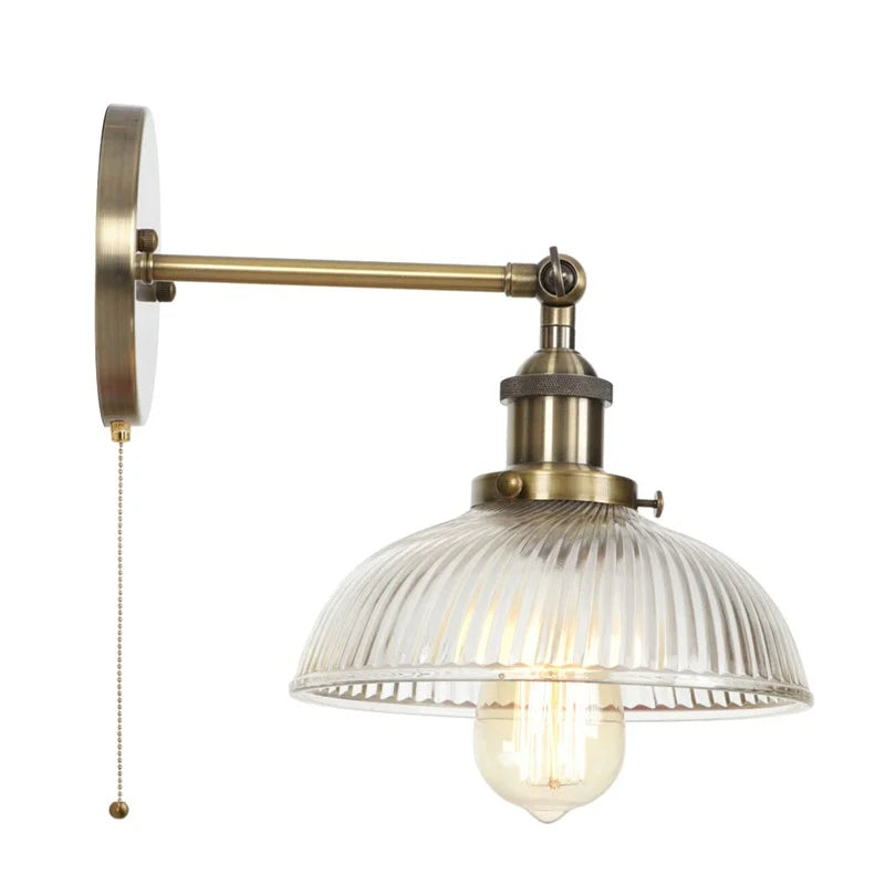Glass Industrial LED Wall Sconce with Pull Chain Switch, Vintage Bedside Light