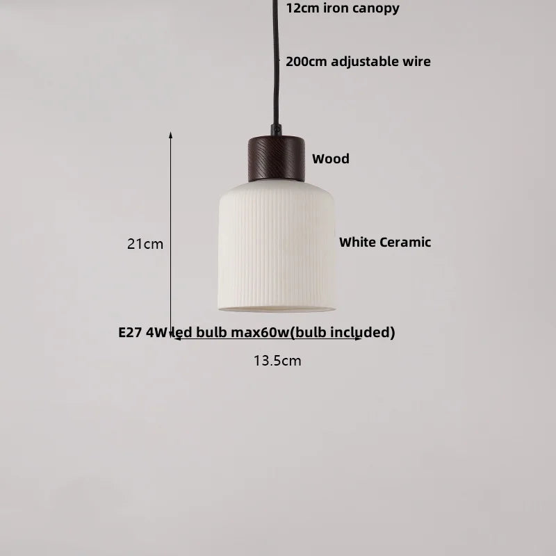 Wood LED Pendant Lamp White Ceramic Ball Hanging Lights