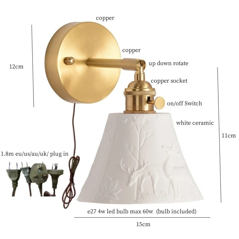 White Ceramic Ball LED Wall Lamp - Japanese Vintage Wall Sconce Lighting
