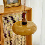 Vintage Amber LED Pendant Light Fixture Wood Glass Loft Adjustable Hang Lamp