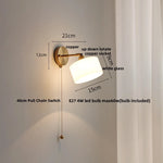 White Glass LED Wall Light with Pull Chain Switch, Japanese Style Hallway Lamp