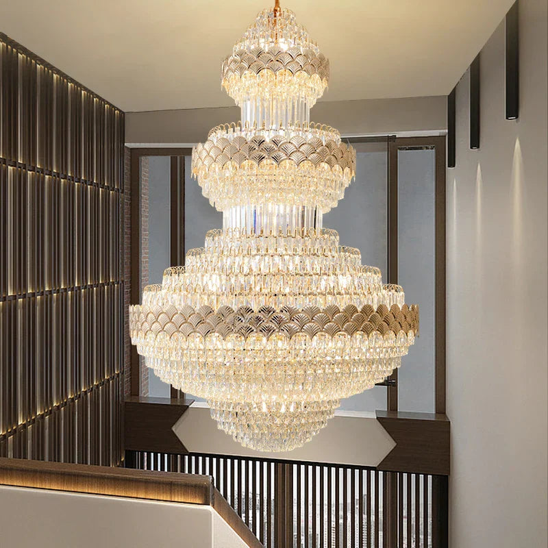 Crystal Chandelier - Modern Duplex Loft Staircase Living Room Lighting