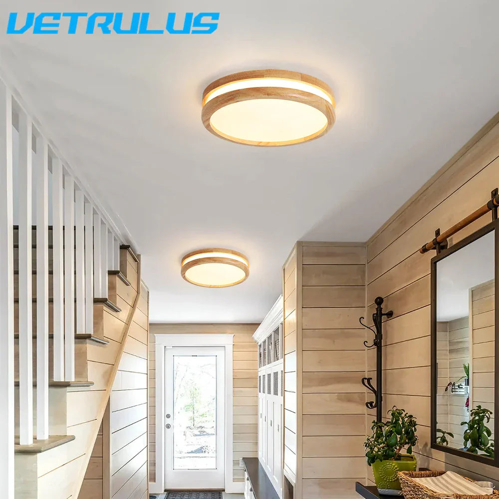 Modern Wood LED Ceiling Lamp 30W Minimalist Chandelier Dining Room Bedroom Light