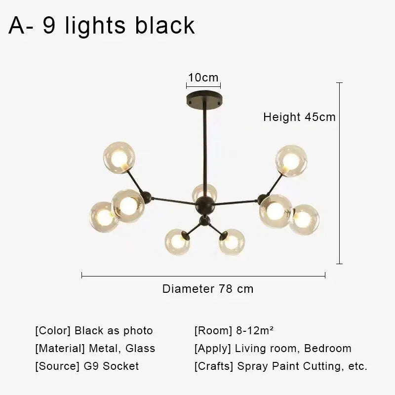 Glass Ball Pendant Chandelier for Living Room Bedroom Dining Room