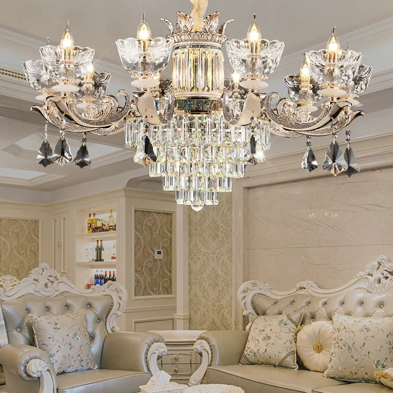 Duplex European Crystal Chandelier for Staircase with Hollow Design