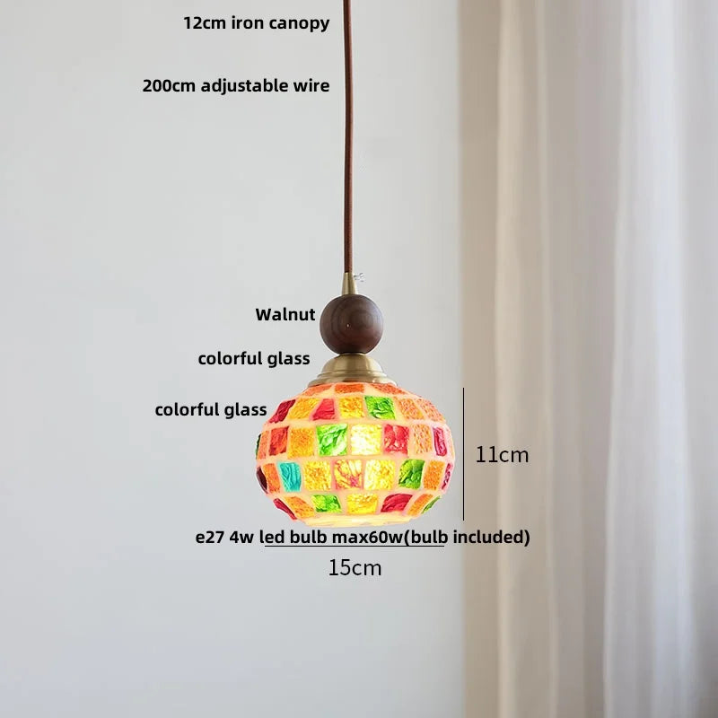 Wood LED Glass Pendant Light: Modern Nordic Adjustable Hanging Lamp