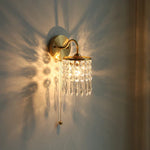 Vintage Crystal LED Wall Lights Pull Chain Switch Copper E14 Stair Fixtures