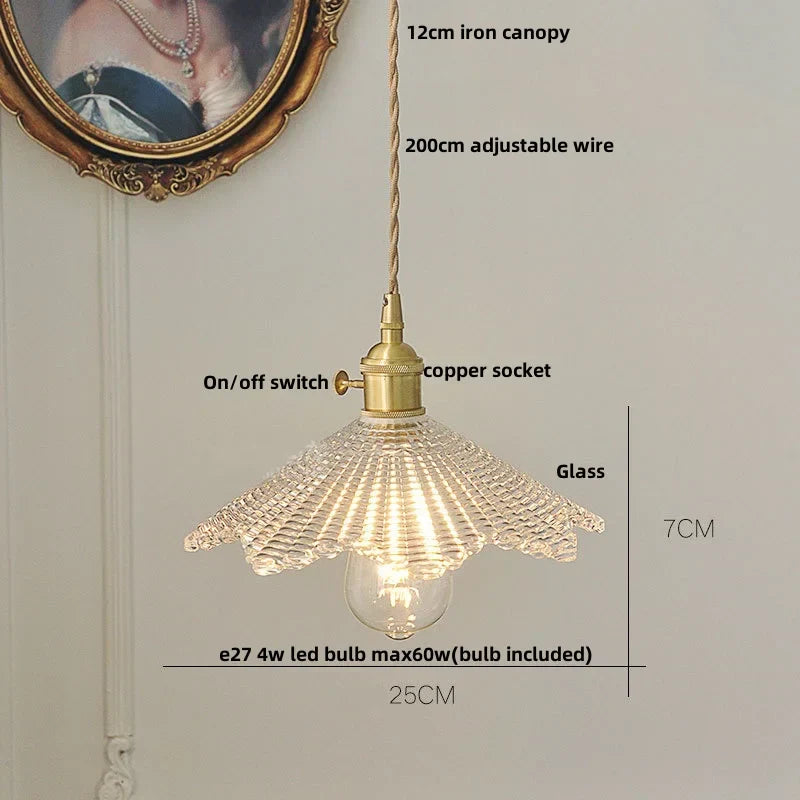 Walnut Wood LED Pendant Lamp Green Glass Modern Interior Hanging Light