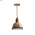 Afralia™ White Ceramic Tassel LED Pendant Lamp - Modern Nordic Wood Hand-drawn Fixture for Bedroom and Cafe