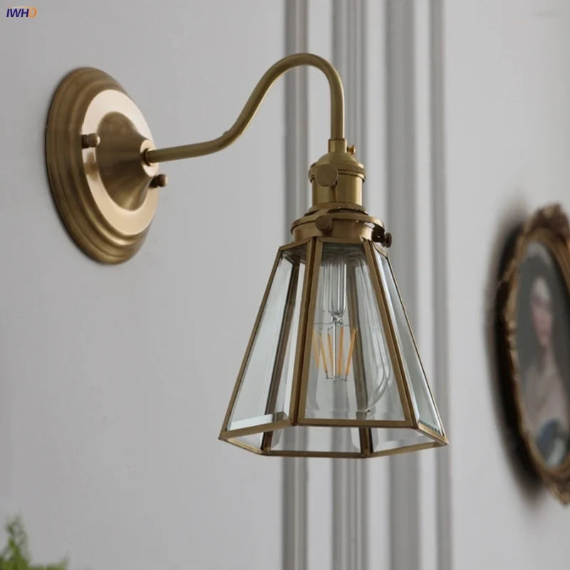 Blue Flower Glass LED Wall Sconce Vintage Style Stair Lights