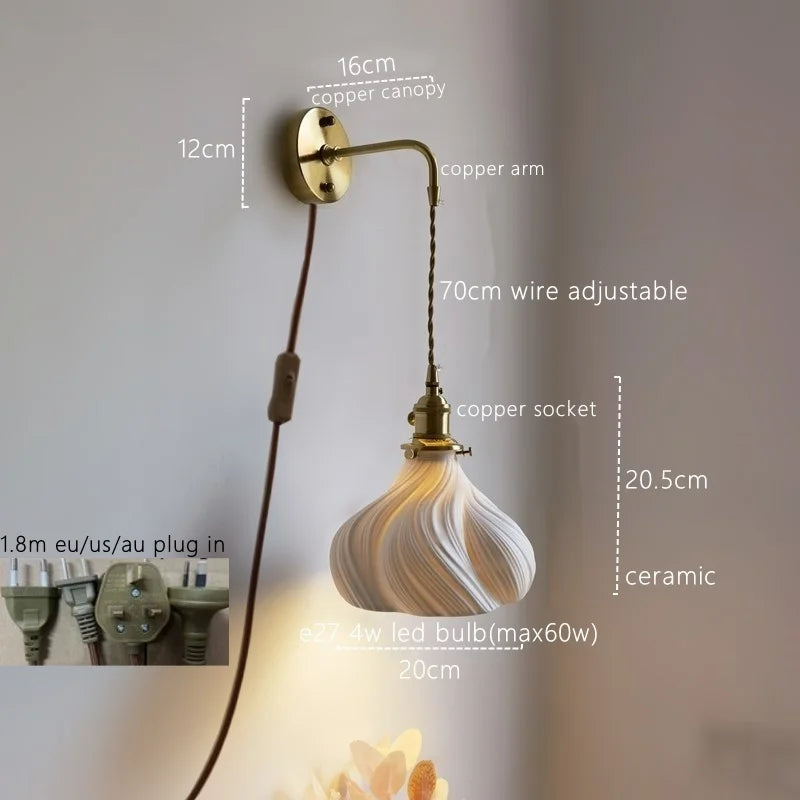 Nordic LED Ceramic Copper Wall Lamp Sconce for Bedroom Bathroom Mirror