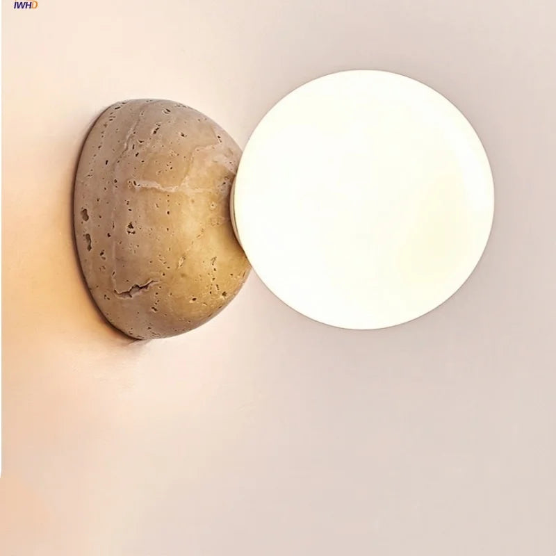 Yellow Travertine LED Wall Lamp Sconce Glass Mirror Light Home Decor