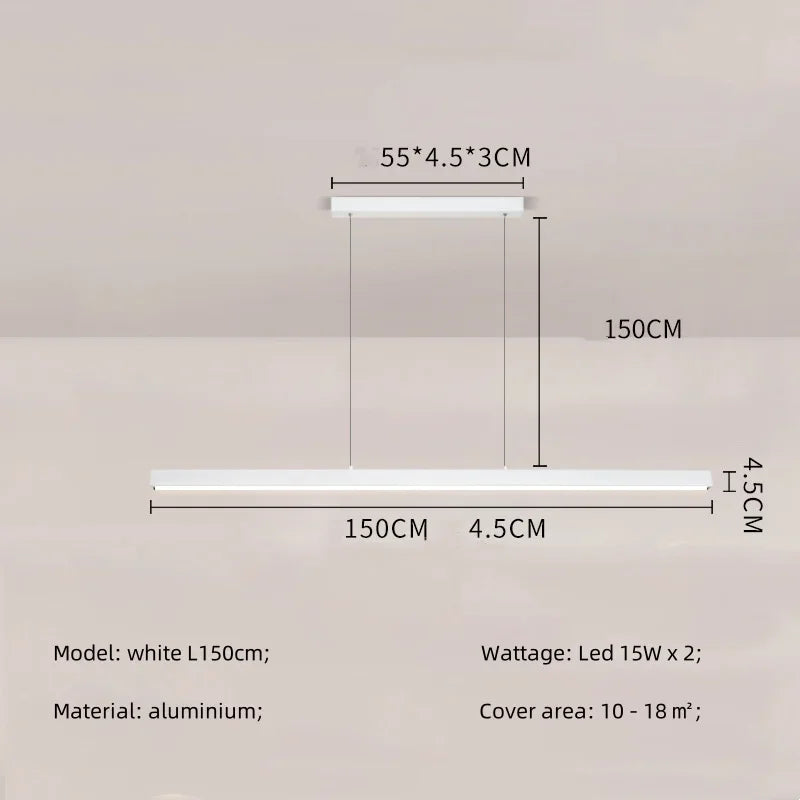 Modern Straight Pendant LED Light - Minimalist Painted Aluminium Chandelier